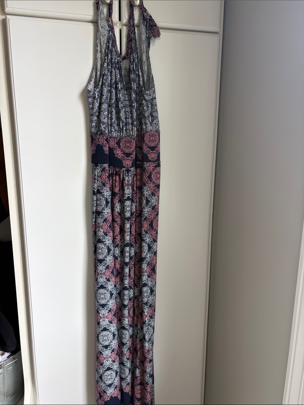 Bohemian Printed Maxi Dress in Navy and Dusty Pink